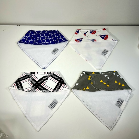 FARNOD Baby Bandana Drool Bibs 4 Pack Sailboats Plaid Blue Pattern Triangle - Picture 12 of 13